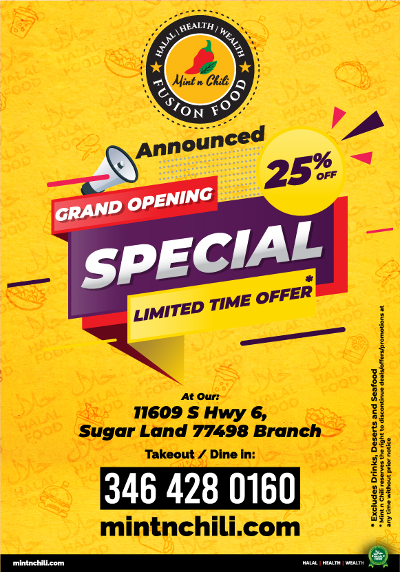 Grand opening 25% Discount Halal Restaurant Sugar land, Houston, Texas